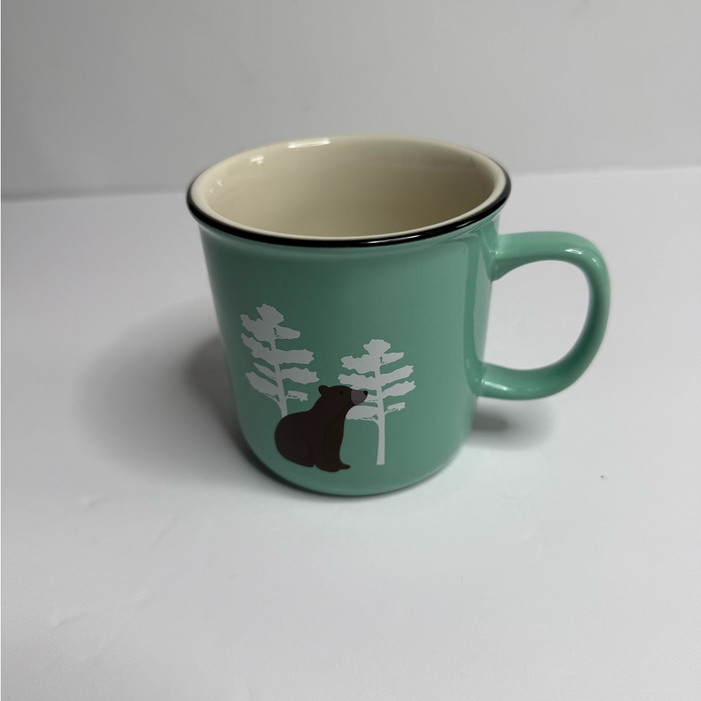 David’s Tea Ceramic Tea Coffee Mug Green Bear Forest Camping Theme Size OS